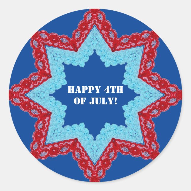 4th of July Lace Red White Blue    Classic Round Sticker (Front)