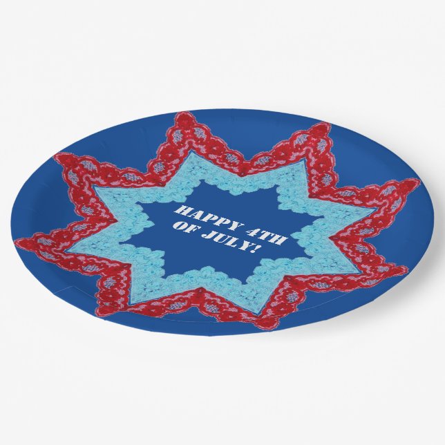 4th of July Lace Red White Blue Paper Plates (Angled)