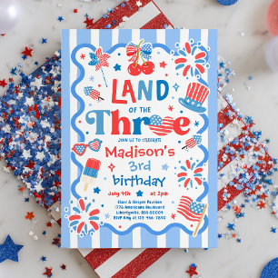 4th Of July Land Of The Three 3rd Birthday Party Invitation