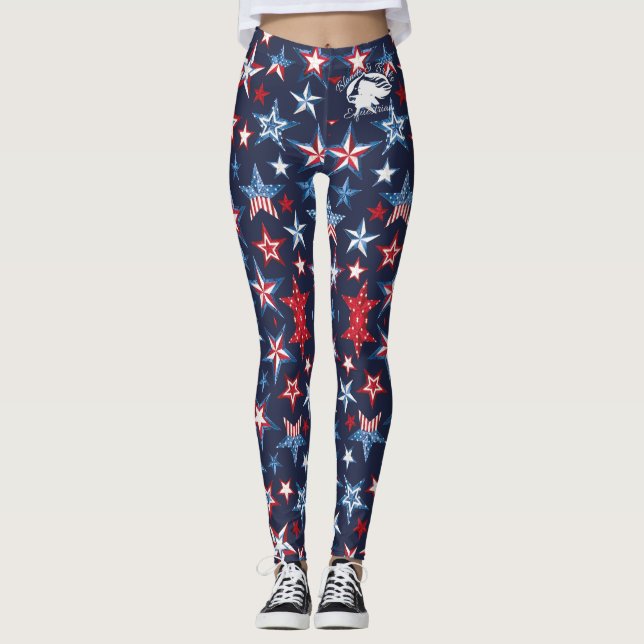 4th of July Leggings with White B&BE Logo (Front)