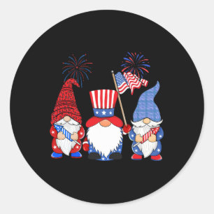 4th Of July Leopard Gnomes Firework Usa American W Classic Round Sticker