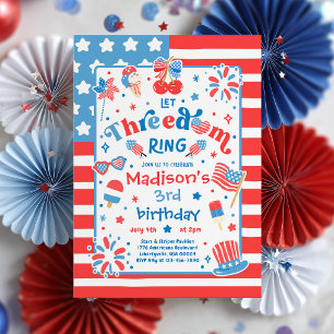 4th Of July Let Threedom Ring 3rd Birthday Party Invitation