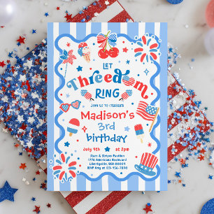 4th Of July Let Threedom Ring 3rd Birthday Party Invitation