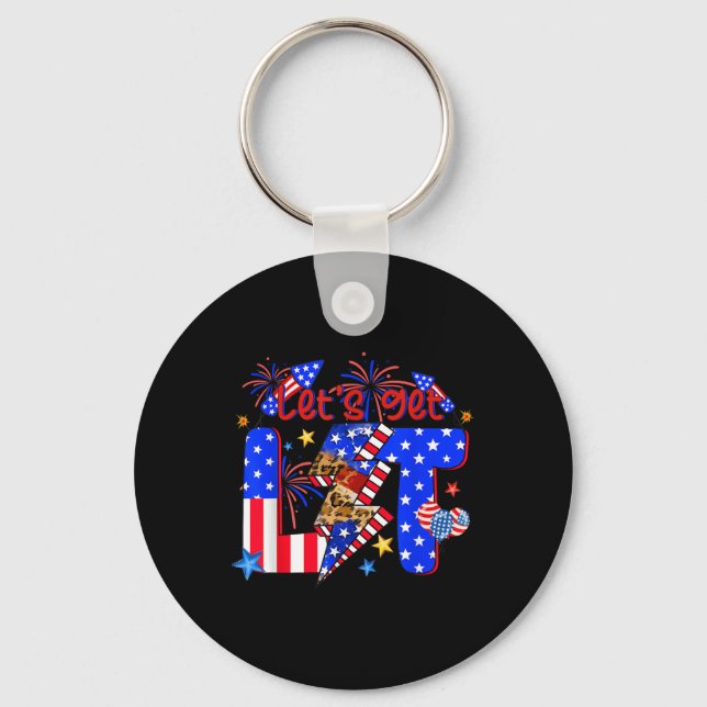 4th Of July Lets Get Lit Fireworks Funny Patriotic Key Ring (Front)