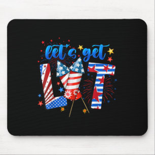 4th Of July Lets Get Lit Fireworks Funny Patriotic Mouse Mat
