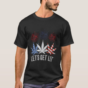 4th Of July Let's Get Lit Weed American Flag T-Shirt