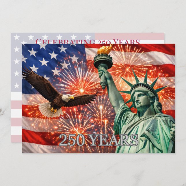 4th of July Liberty Eagle Fireworks USA 250th Invitation (Front/Back)