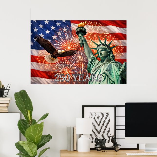 4th of July Liberty Eagle Fireworks USA 250th Poster (Home Office)
