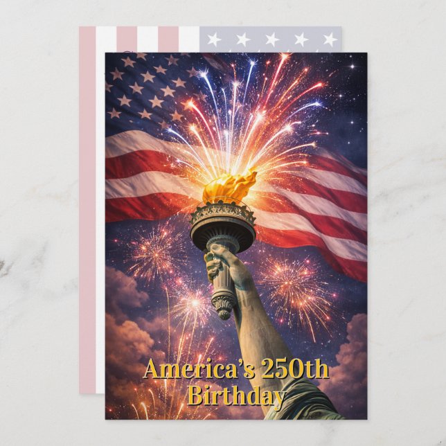 4th of July Liberty Torch Fireworks USA 250th Invitation (Front/Back)