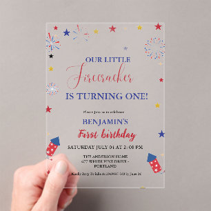 4th of July Little Firecracker 1st Birthday  Acrylic Invitations