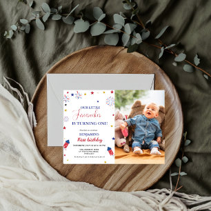 4th of July Little Firecracker 1st Birthday  Invitation