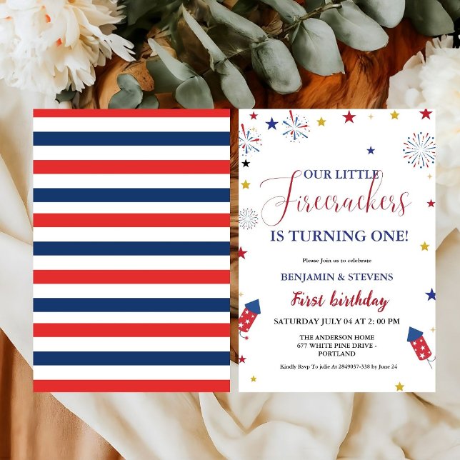 4th of July Little Firecracker 1st Twin Birthday  Invitation (Creator Uploaded)