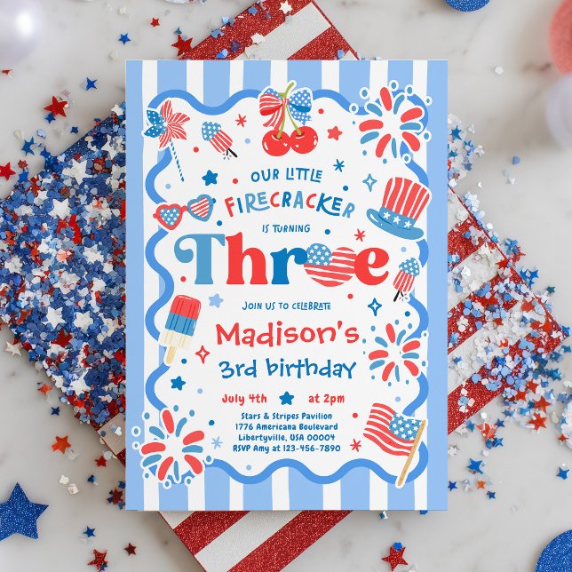 4th Of July Little Firecracker 3rd Birthday Party Invitation (Creator Uploaded)