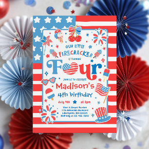 4th Of July Little Firecracker 4th Birthday Party Invitation