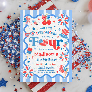 4th Of July Little Firecracker 4th Birthday Party Invitation