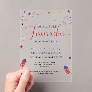 4th of July Little Firecracker Baby Shower Acrylic Invitations