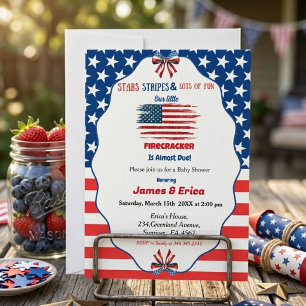 4th of july little firecracker baby shower invitation
