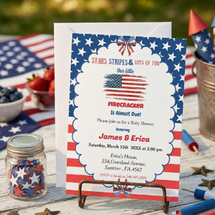4th of july little firecracker baby shower invitation
