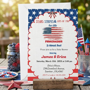 4th of july little firecracker baby shower invitation