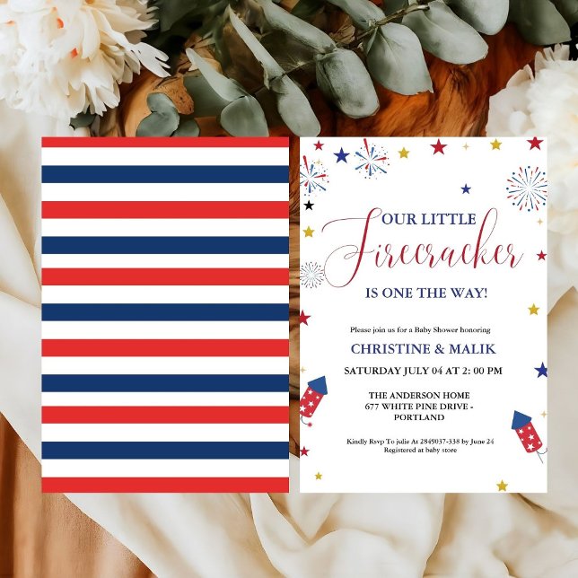 4th of July Little Firecracker Baby Shower Invitation (Creator Uploaded)