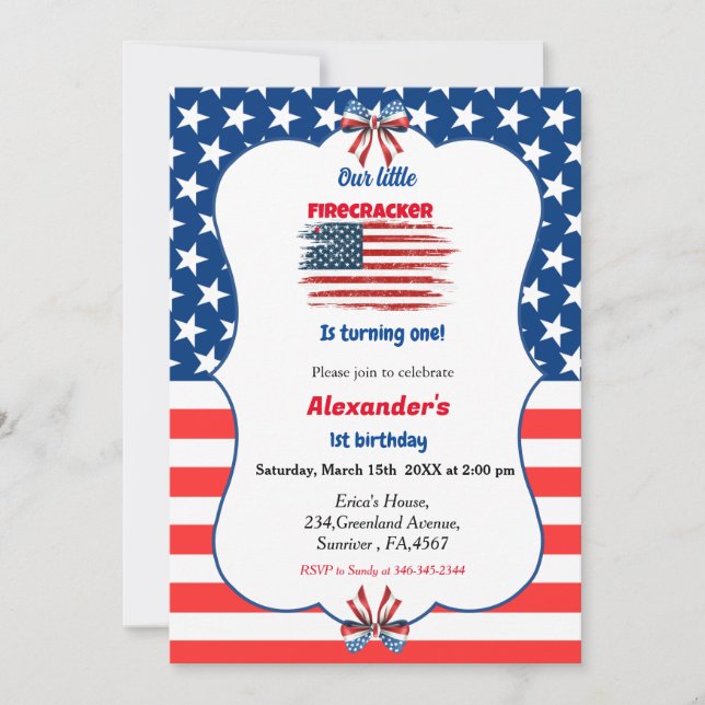 4th of july little firecracker birthday invitation (Front)