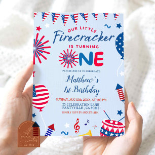 4th of July Little Firecracker Birthday Invitation