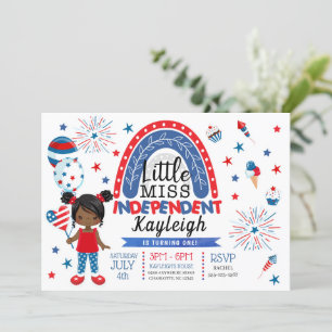 4th of July Little Miss Independant Birthday  Invitation