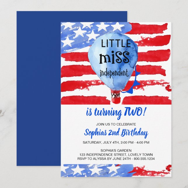 4th of July Little Miss Independant Birthday Invitation (Front/Back)