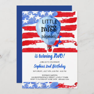 4th of July Little Miss Independant Birthday Invitation