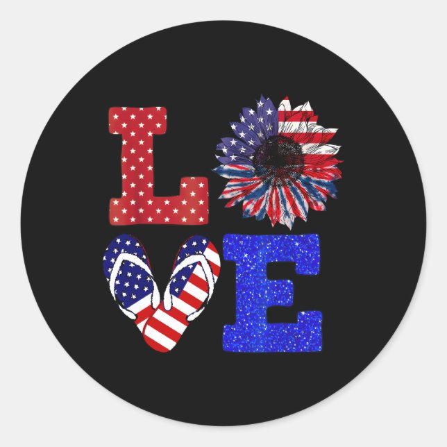 4Th Of July Love Flip Flops Patriotic Usa Flag Classic Round Sticker (Front)