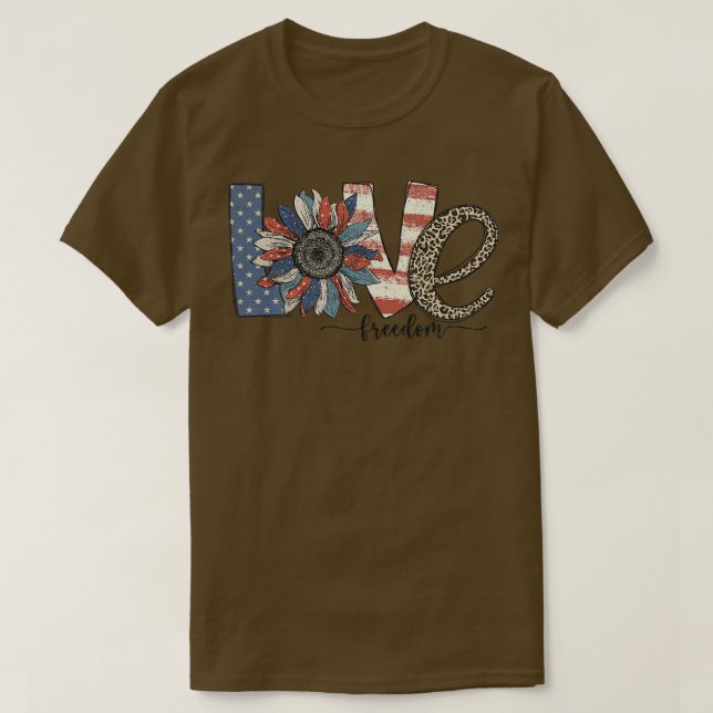 4th Of July Love Sunflower Freedom Patriotic Ameri T-Shirt (Design Front)
