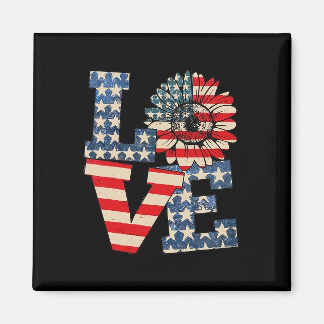 4th Of July Love Sunflower Patriotic American Flag Magnet (Front)