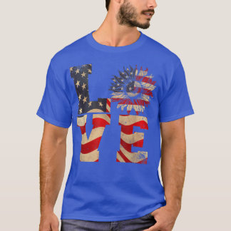 4th Of July Love Sunflower Patriotic American Flag T-Shirt