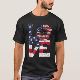 4th Of July Love Sunflower Patriotic American Flag T-Shirt