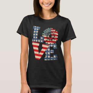 4th Of July Love Sunflower Patriotic American Flag T-Shirt
