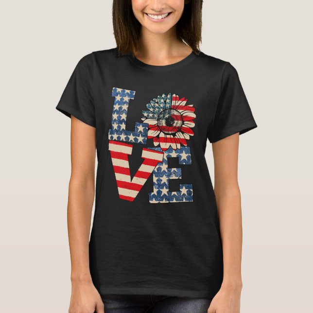 4th Of July Love Sunflower Patriotic American Flag T-Shirt (Front)