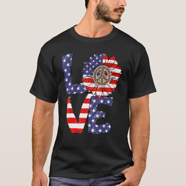 4th Of July Love Sunflower US USA American Flag Pa T-Shirt (Front)