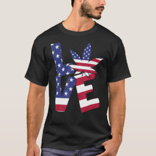 4th Of July Love Weed Patriotic American Flag T-Shirt