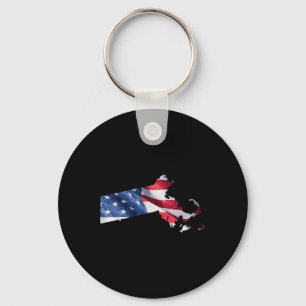 4th Of July Machusetts State American Flag Red Whi Key Ring