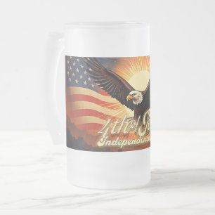 4th of July – Majestic Eagle & Fireworks Tribute🦅 Frosted Glass Beer Mug