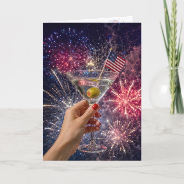 4th of July Martini Toast Card (Front)