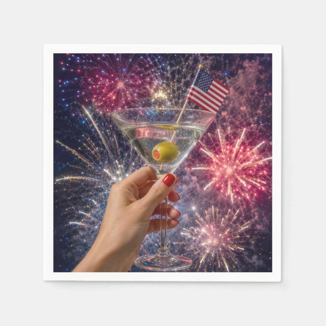 4th of July Martini Toast Napkin (Front)