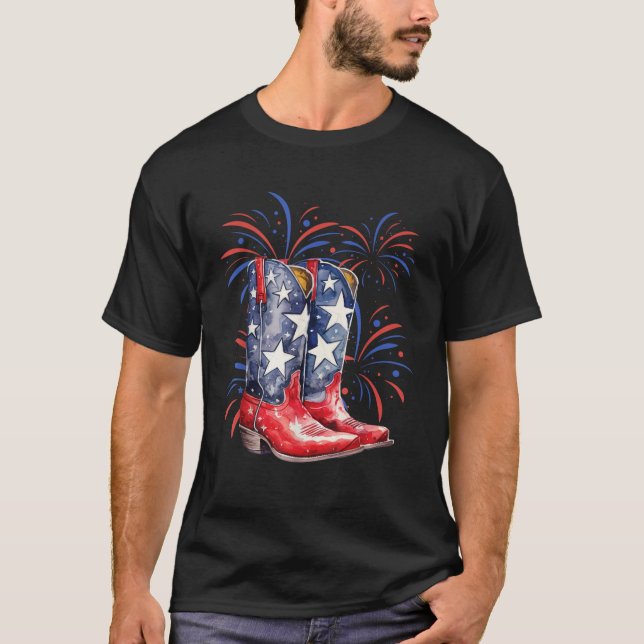 4th of July Memorial Day Holiday Patriotic Cowboy  T-Shirt (Front)