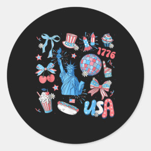 4th Of July Memorial Day Retro America Coquette Bo Classic Round Sticker