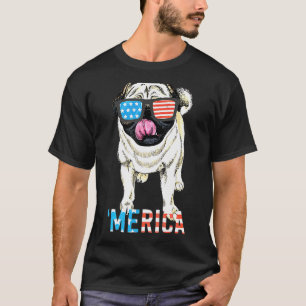 4th Of July Men Women Kids Merica Pug Usa Flag Dog T-Shirt