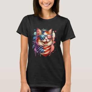 4th Of July Meowica Funny American Flag USA Cat T-Shirt