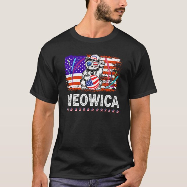 4th of July Meowica Kitty for Cat Lovers American  T-Shirt (Front)