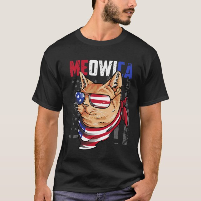 4th of July Meowica Patriotic   For Cat T-Shirt (Front)