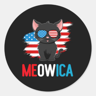 4th Of July Meowica Patriotic Kitten American Flag Classic Round Sticker