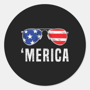 4th Of July Merica American Flag Sunglasses Boys G Classic Round Sticker